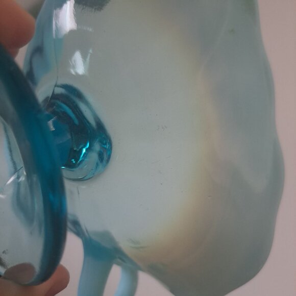 Dugan Blue Opalescent Glass Compote Dish Handle Nappy - Picture 13 of 16